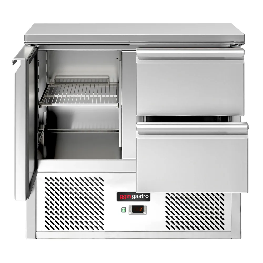 Професионална хладилна маса ECO - 903x700mm - с 1 врата - 2 чекмеджета - GN 1/1 - статично охлаждане