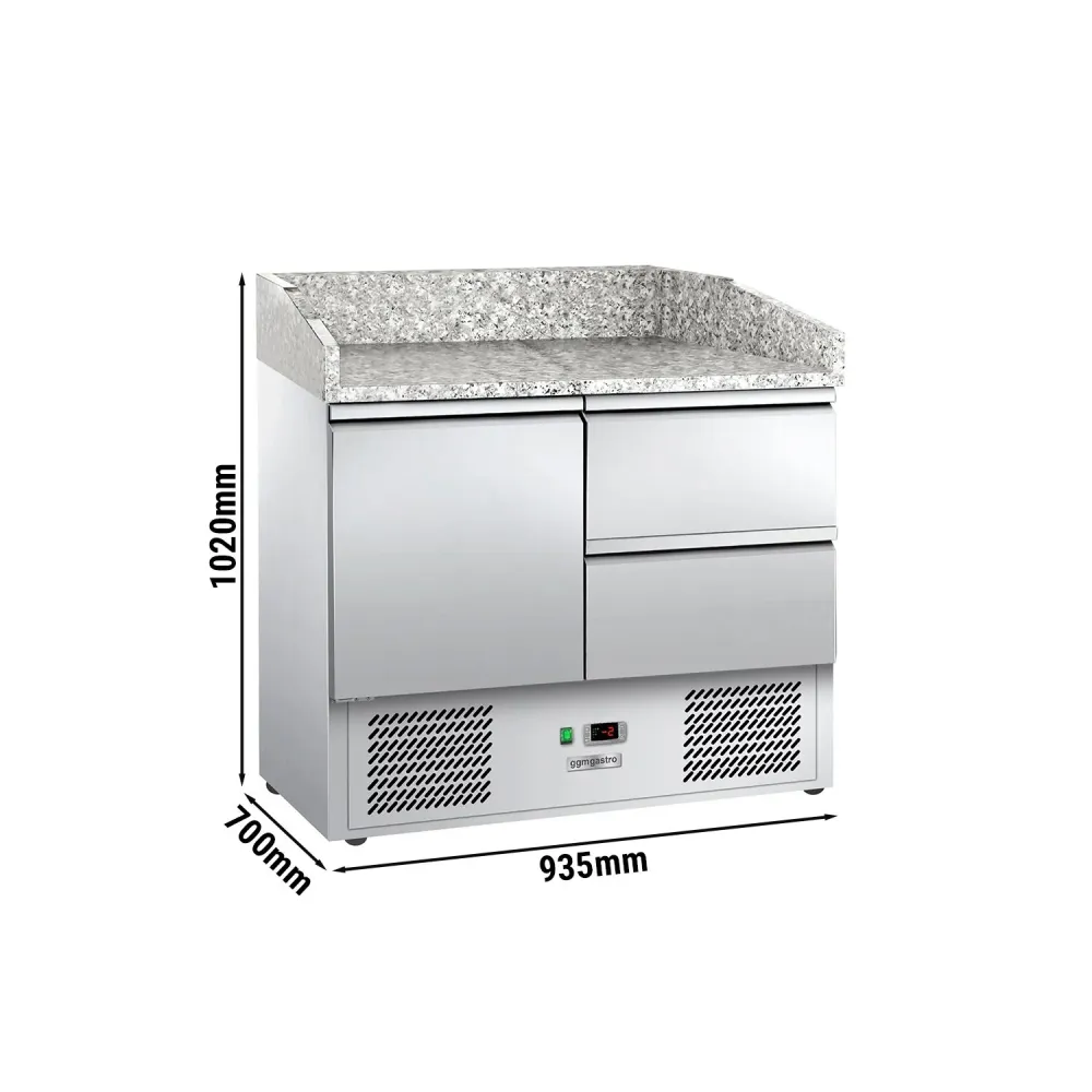 Хладилна маса за пица ECO - 935x700mm - с 1 врата и 2 чекмеджета - с гранитен плот