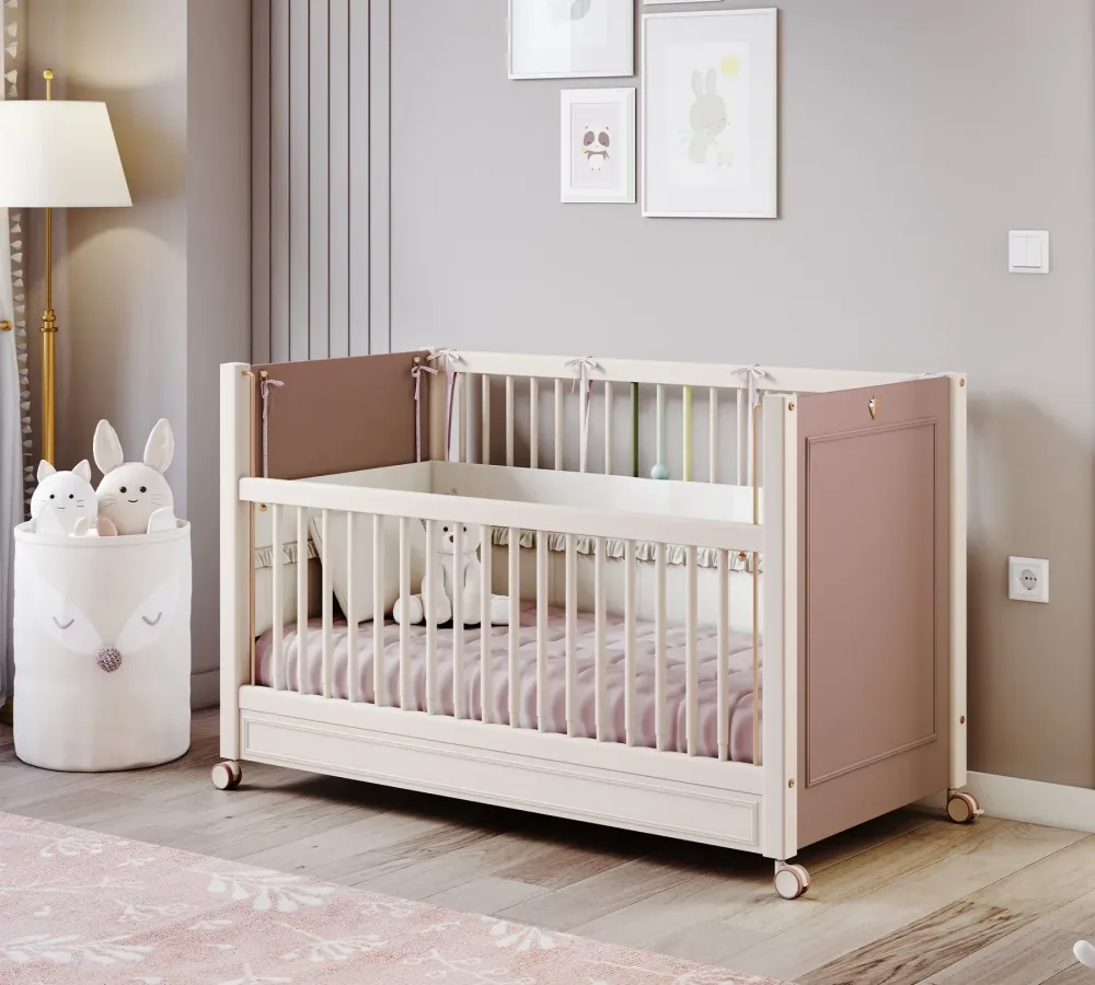 Бебешка кошара «Elegance Baby» с въртящи колелца и подвижна преграда, за матрак 60х120см