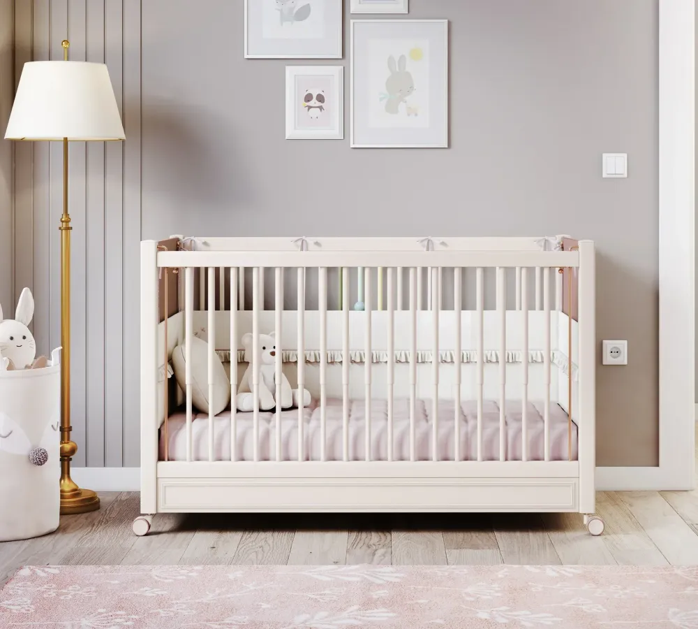 Бебешка кошара «Elegance Baby» с въртящи колелца и подвижна преграда, за матрак 60х120см