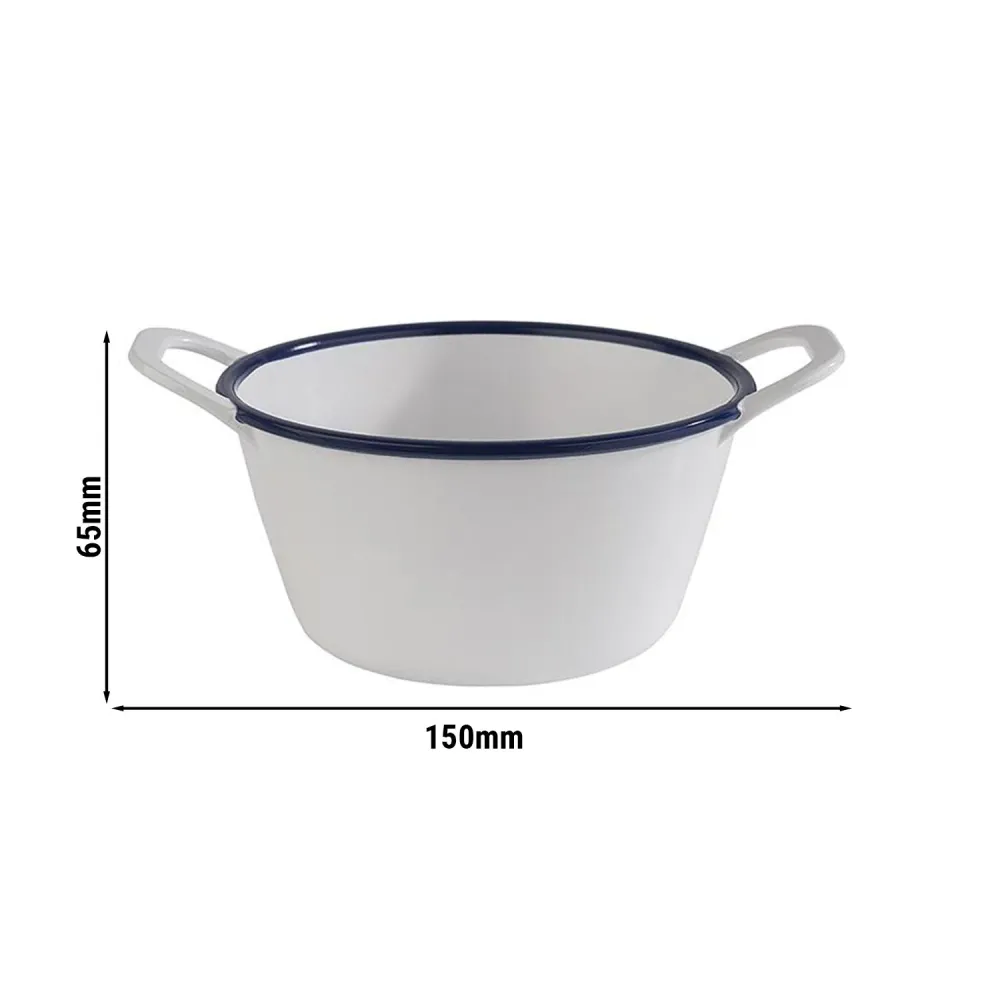 (6 бр.) Купичка - ENAMEL LOOK - Меламин - 300ml - правоъгълна - с дръжки - 150x115mm - Дълбочина: 65mm - Бяло/Синьо