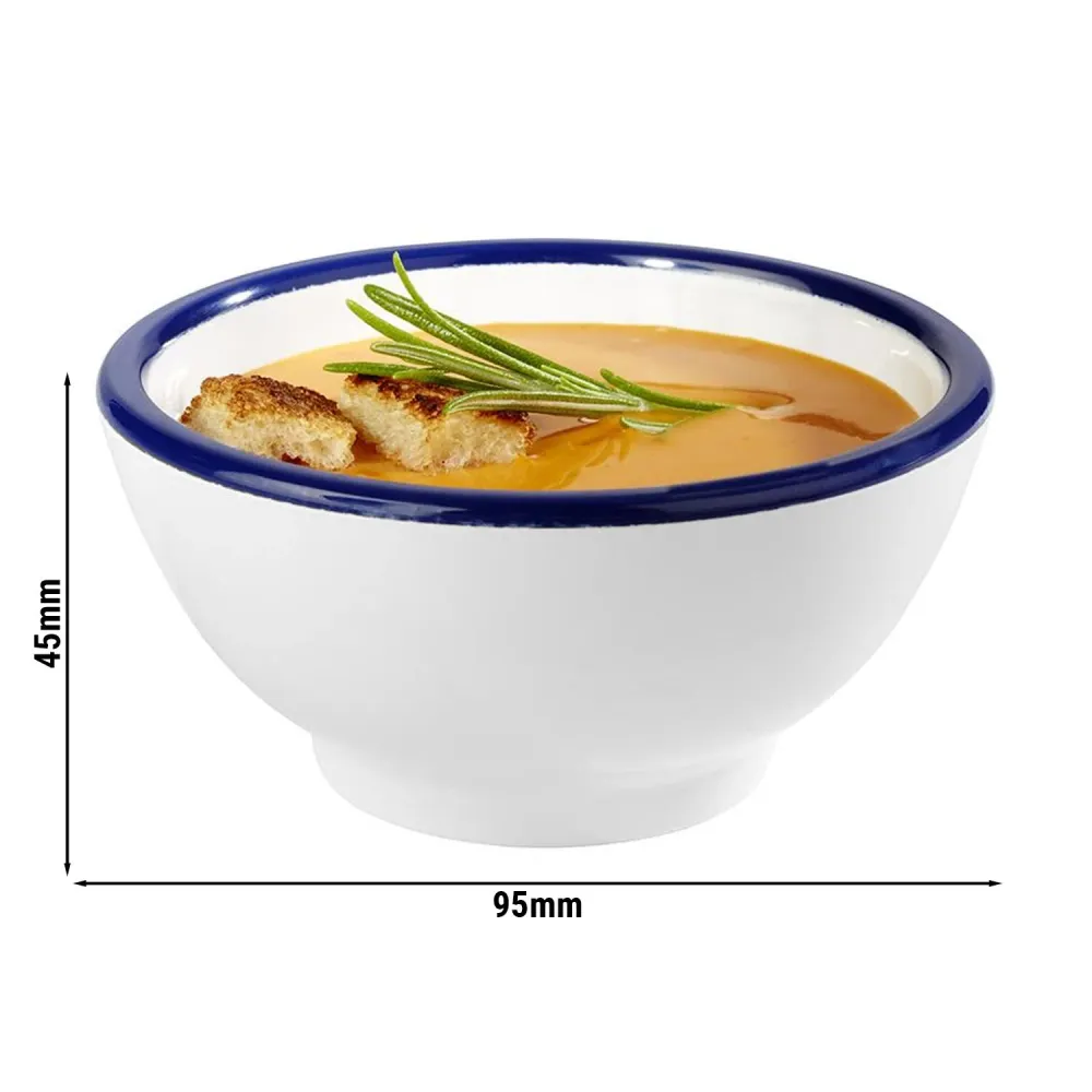 (6 бр.) Купички за сос - ENAMEL LOOK - Меламин - 90ml - кръгла - Ø95mm - Бяло/Синьо