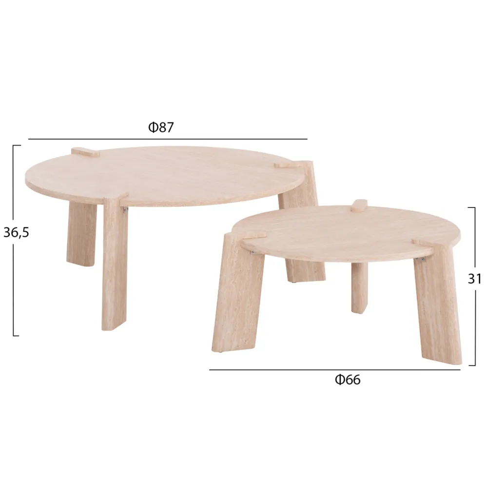 Комплект маси 2 бр EQUIL естествен цвят 66x66см + 87x87см