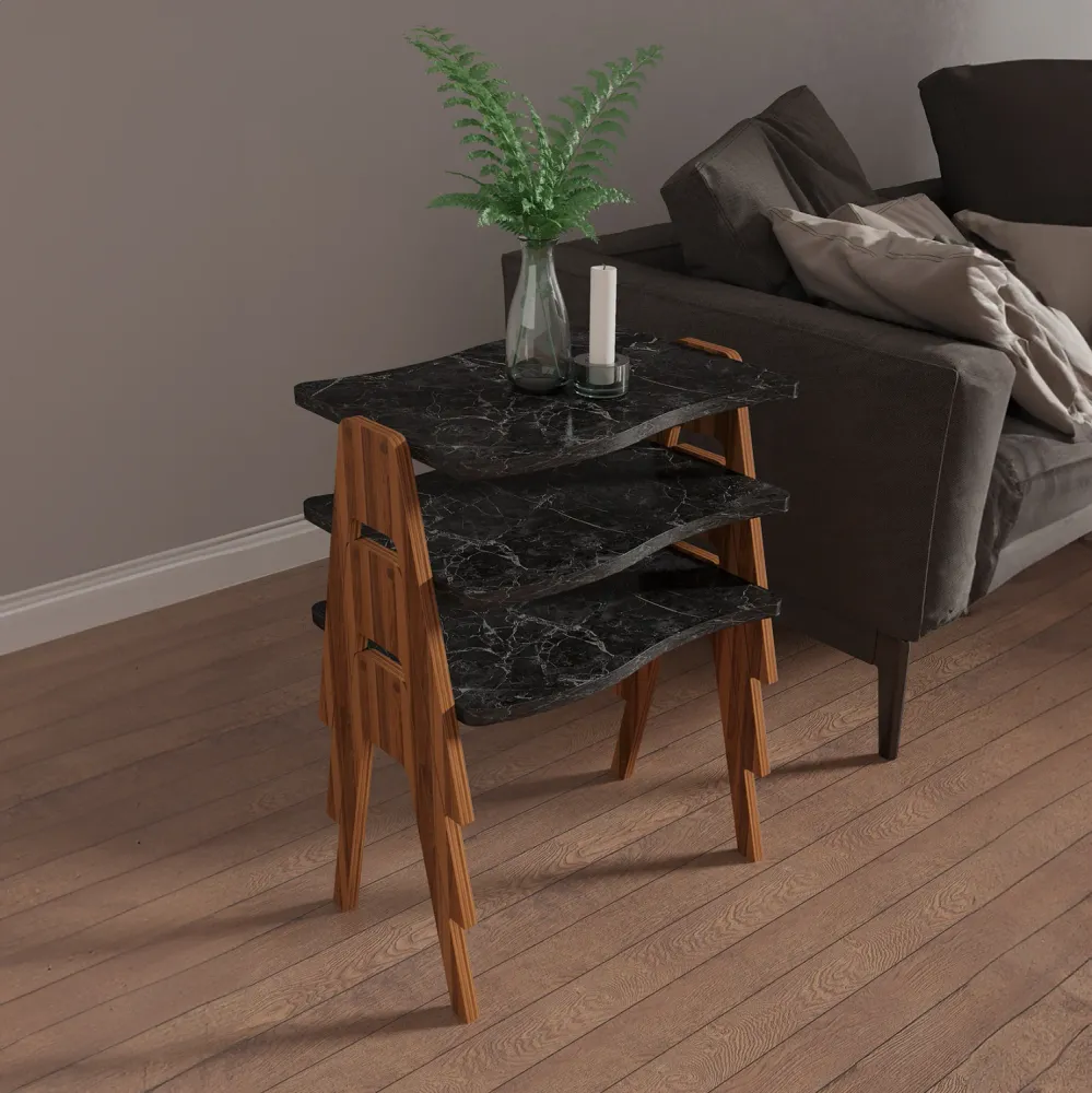 Комплект странични маси 3 бр ESSENT орех-черен цвят 45x35x40см