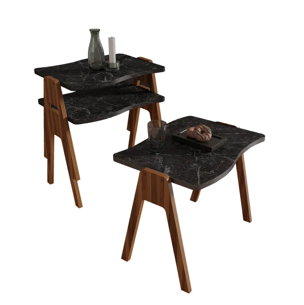 Комплект странични маси 3 бр ESSENT орех-черен цвят 45x35x40см