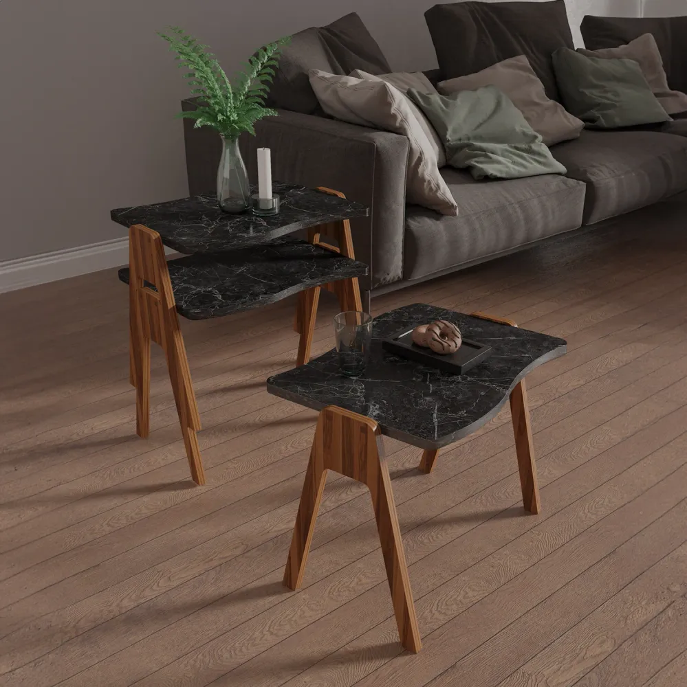 Комплект странични маси 3 бр ESSENT орех-черен цвят 45x35x40см