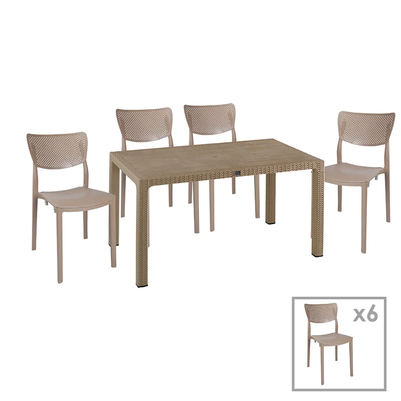 Трапезен комплект Explore-Ignite комплект 7 части PP капучино 150x90x73,5см