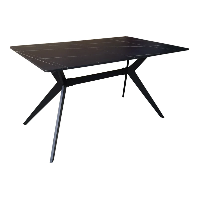 Маса EZALI от mdf, черна мраморна имитация, с черни метални крака, 140x80x75см