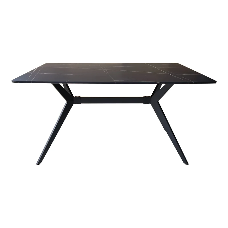 Маса EZALI от mdf, черна мраморна имитация, с черни метални крака, 140x80x75см