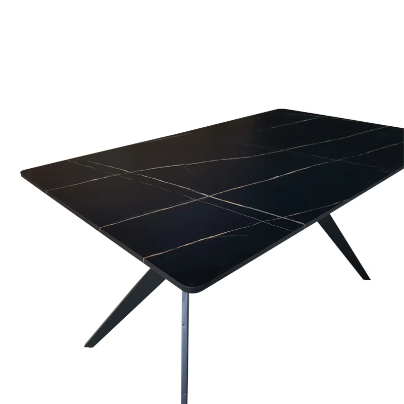 Маса EZALI от mdf, черна мраморна имитация, с черни метални крака, 140x80x75см