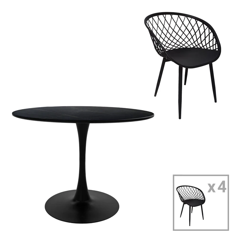 Комплект трапезна маса Ezra-Balou от 5 pp-mdf в черен цвят d120x73cm