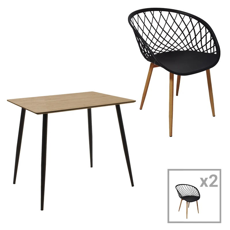 Комплект трапезна маса и столове Ezra-Cuba от 3 pp-mdf цвят черно-сонома 70x70x75см