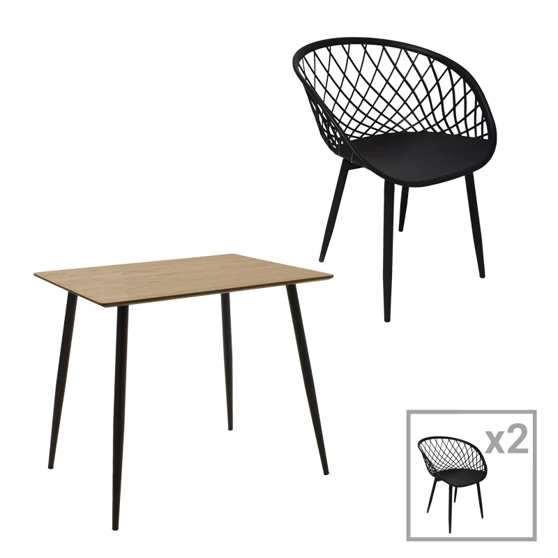 Комплект трапезна маса и столове Ezra-Cuba от 3 pp-mdf цвят черно-сонома 70x70x75см