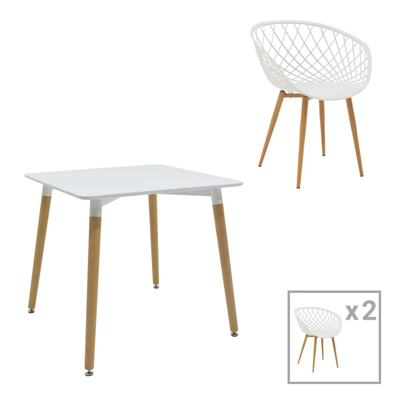 Комплект трапезна маса Ezra-Natali от 3 pp-mdf бяло-натурален цвят 80x80x76см