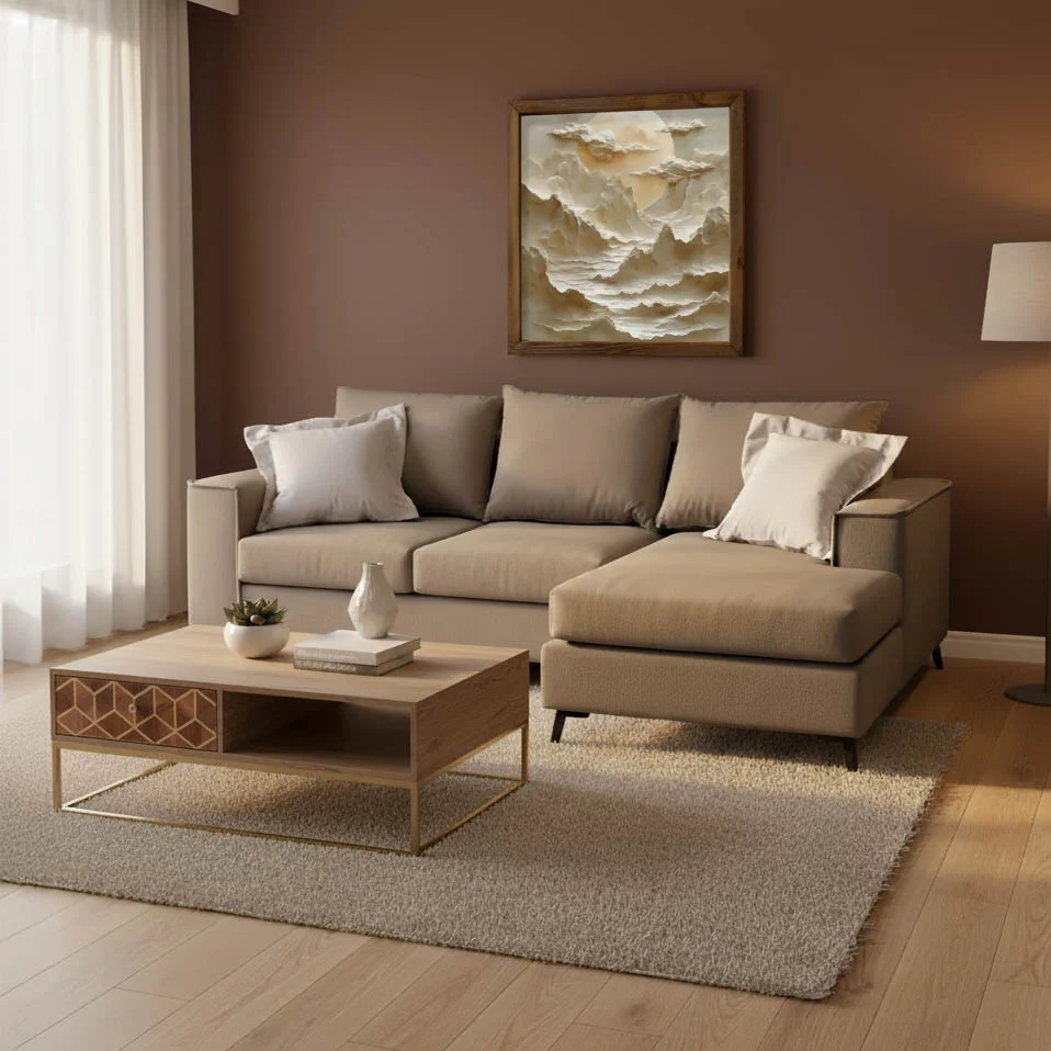 Ъглов диван Fabulous реверсивен /плат мока-крем 240x165x95см
