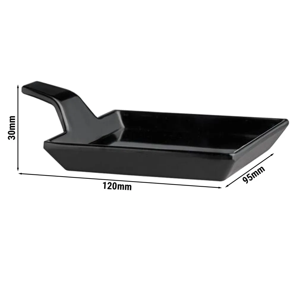 (24 бр.) FLYING BUFFET - Плоска чиния - Меламин - 120x95mm - с дръжка - Черен