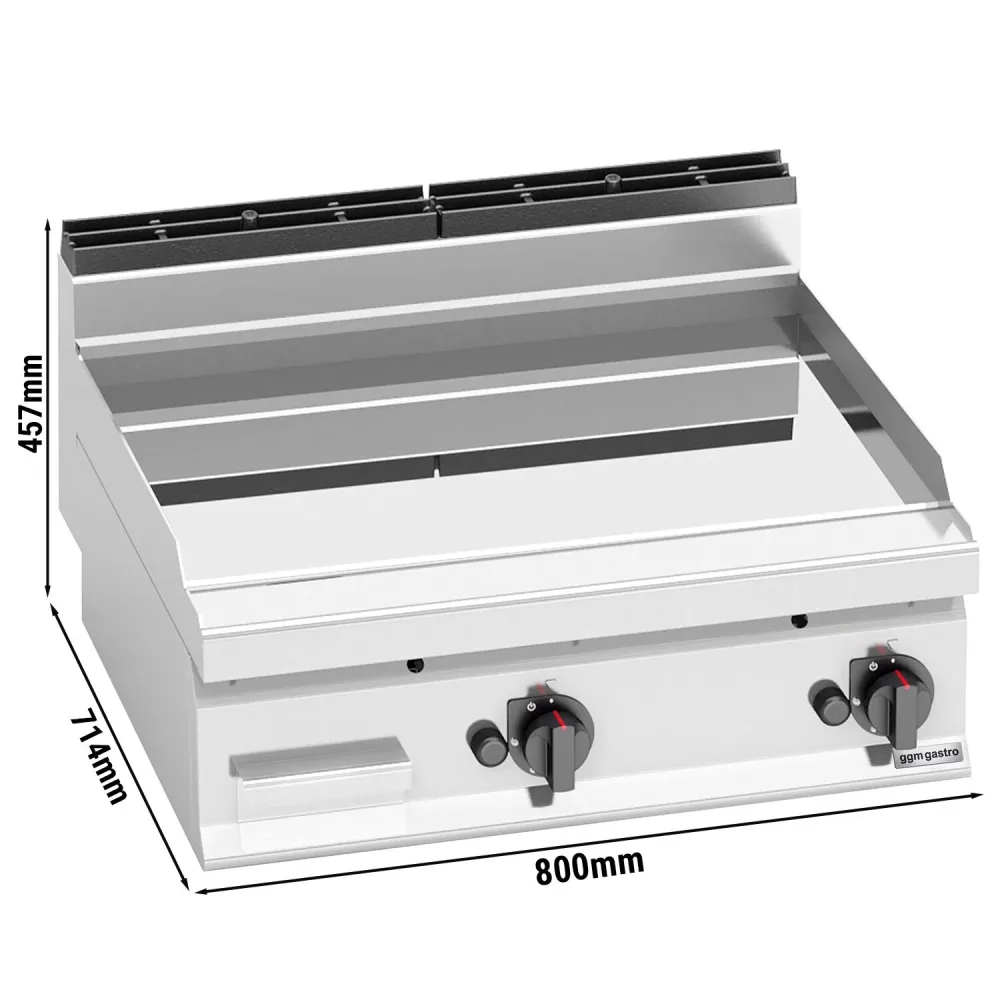 Професионална Газова плоча за печене (fry-top) - 13.8kW - Гладка - Площ за готвене: 795x500mm - със стойка
