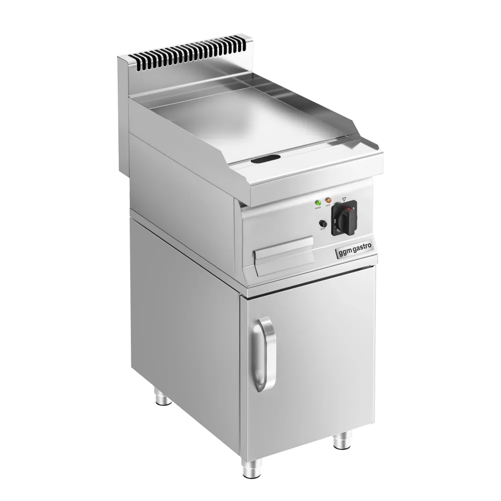 Професионална Електрическа плоча за печене (fry-top) - 3.6kW - Гладка - Площ за готвене: 395x535mm - основа‑шкаф с 1 врата