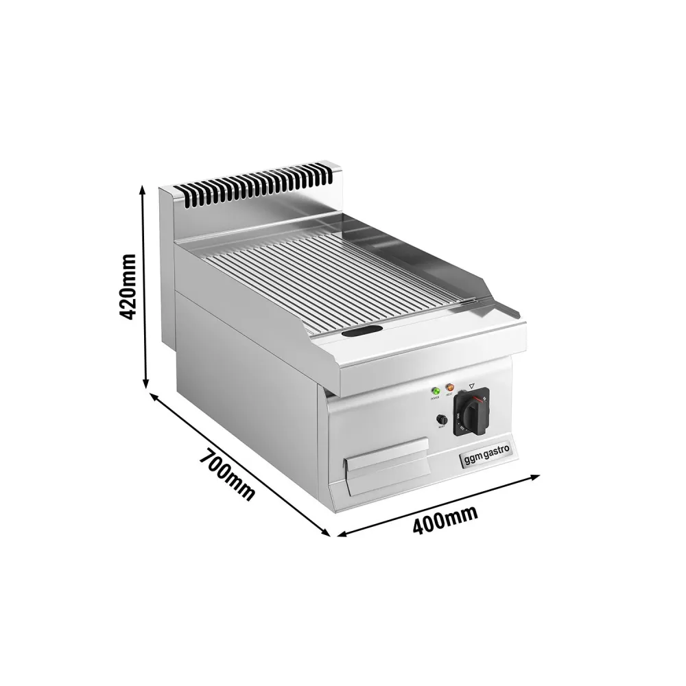 Професионална Електрическа плоча за печене (fry-top) - 3.6kW - Оребрена - Площ за готвене: 395x535mm