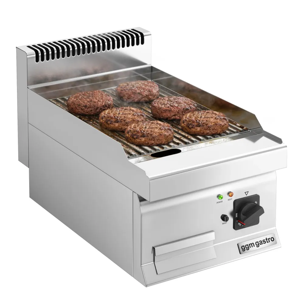 Професионална Електрическа плоча за печене (fry-top) - 4.5kW - Оребрена - Площ за готвене: 395x500mm