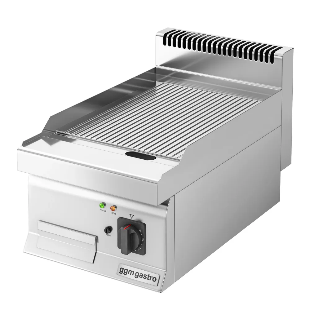 Професионална Електрическа плоча за печене (fry-top) - 4.5kW - Оребрена - Площ за готвене: 395x500mm