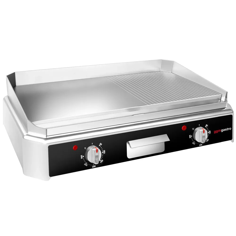 Професионална Електрическа плоча за печене (fry-top) - 5kW - Комбинирана (гладка/оребрена) - Площ за готвене: 790x445mm