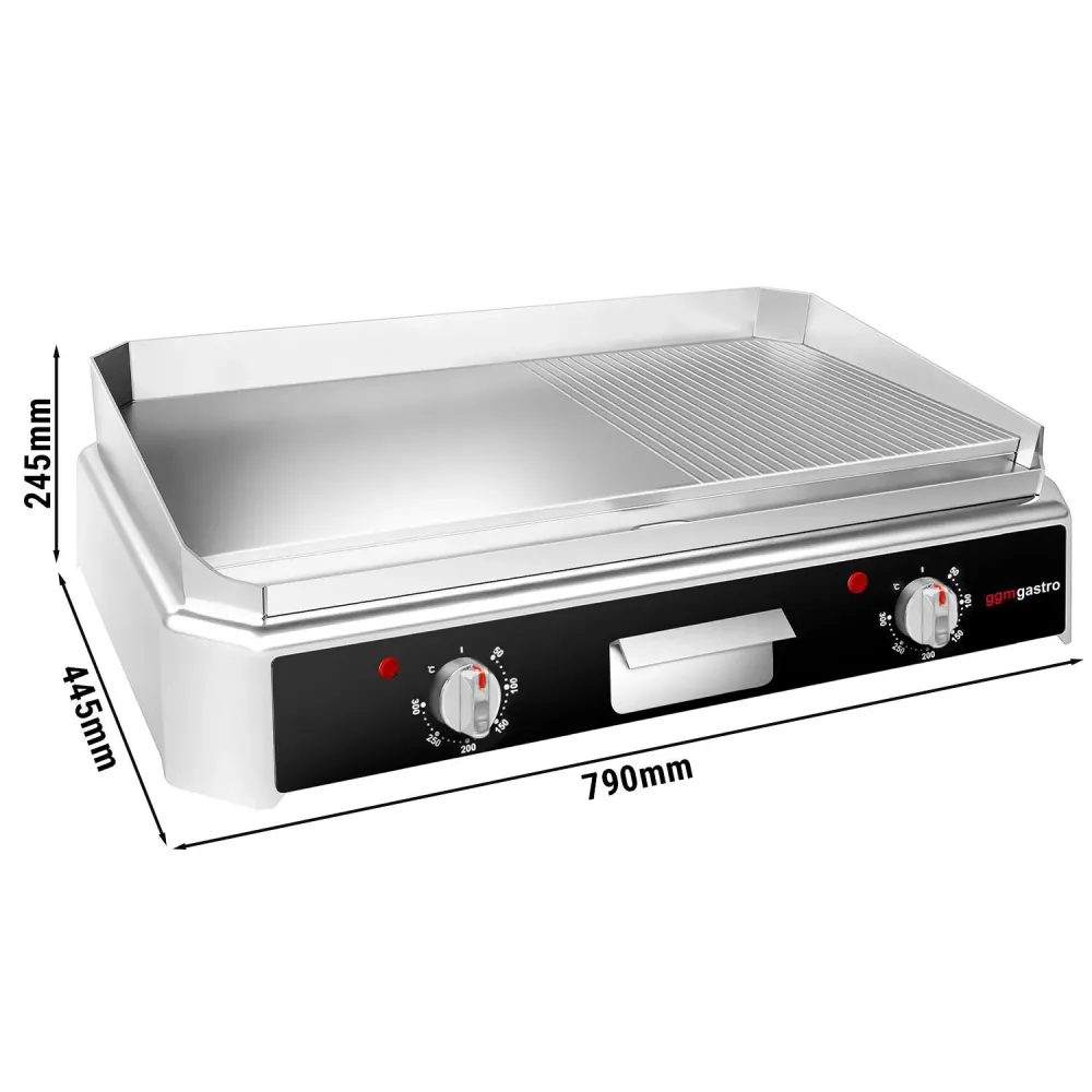 Професионална Електрическа плоча за печене (fry-top) - 5kW - Комбинирана (гладка/оребрена) - Площ за готвене: 790x445mm