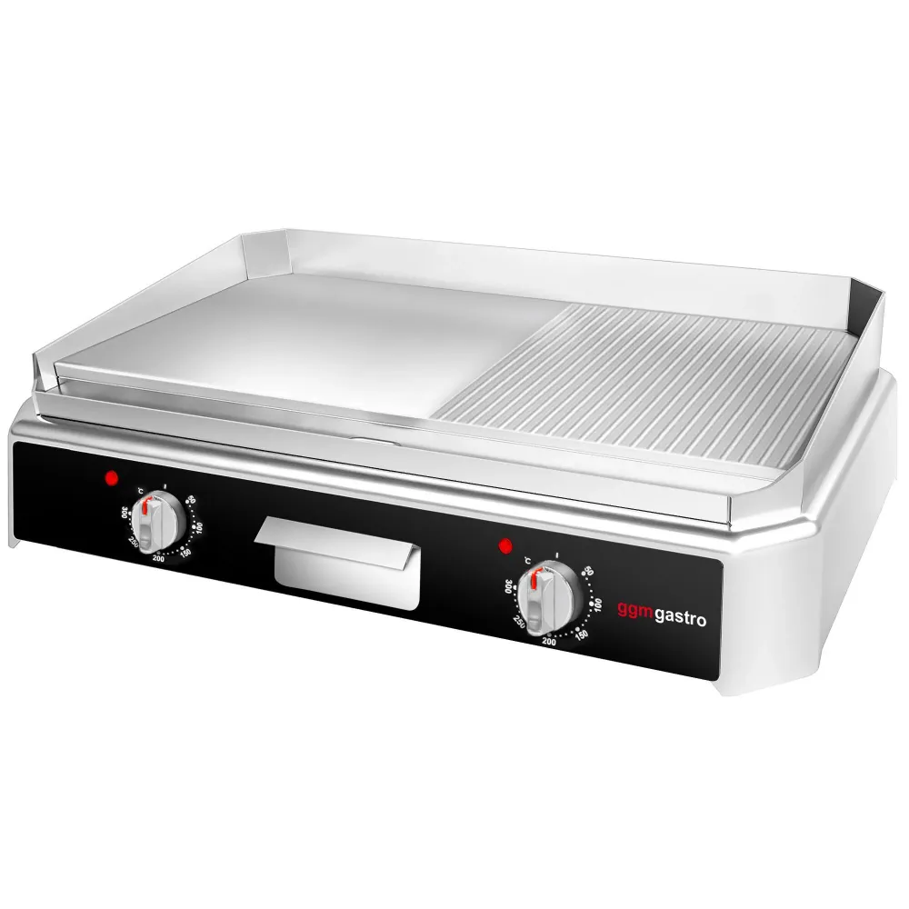 Професионална Електрическа плоча за печене (fry-top) - 5kW - Комбинирана (гладка/оребрена) - Площ за готвене: 790x445mm