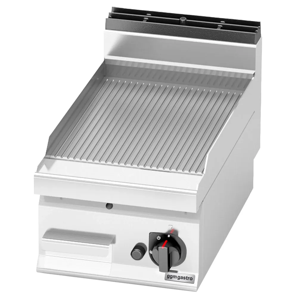 Професионална Газова плоча за печене (fry-top) - 6.9kW - Оребрена - Площ за готвене: 395x500mm