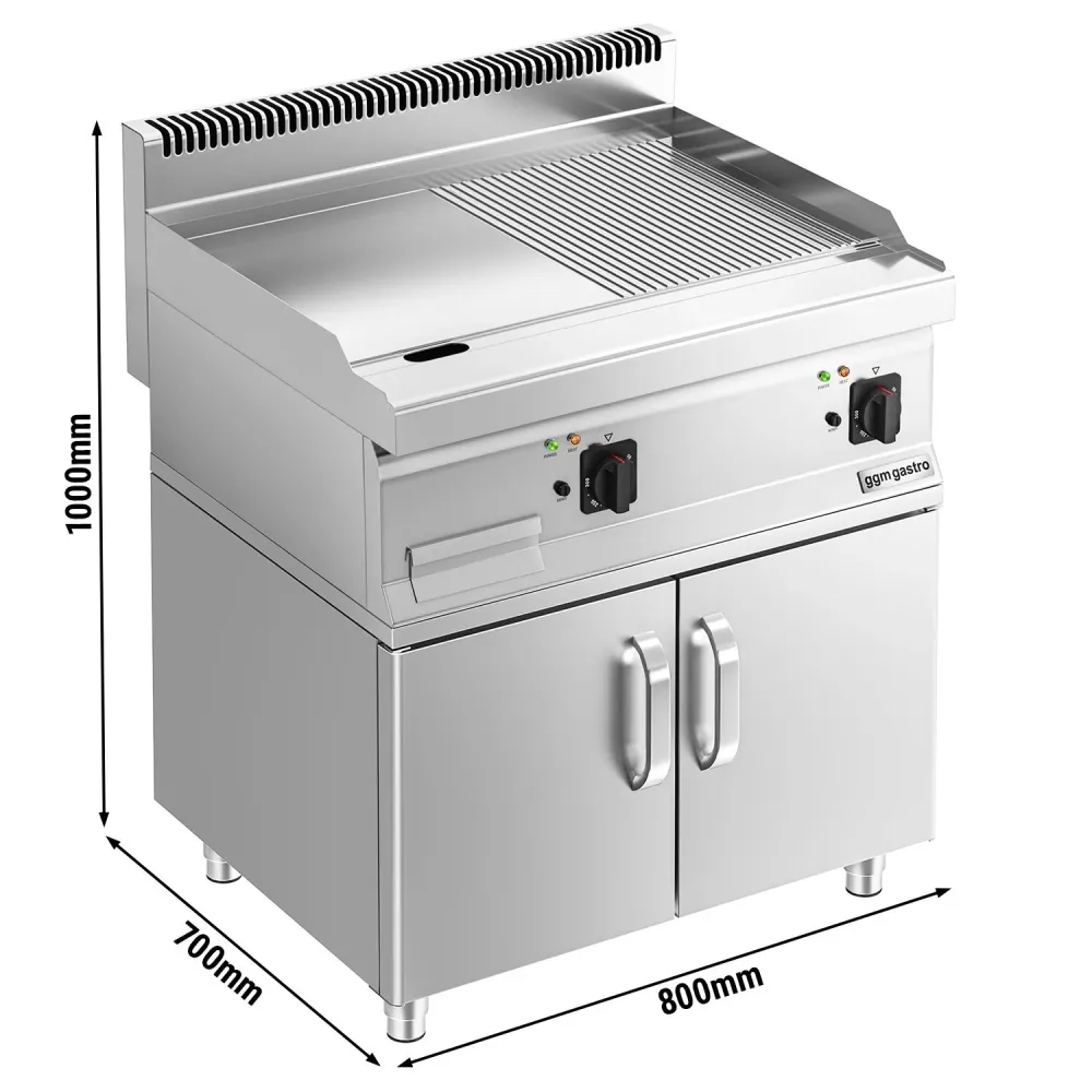 Професионална Електрическа плоча за печене (fry-top) - 7.1kW - Комбинирана (гладка/оребрена) - Площ за готвене: 795x535mm...