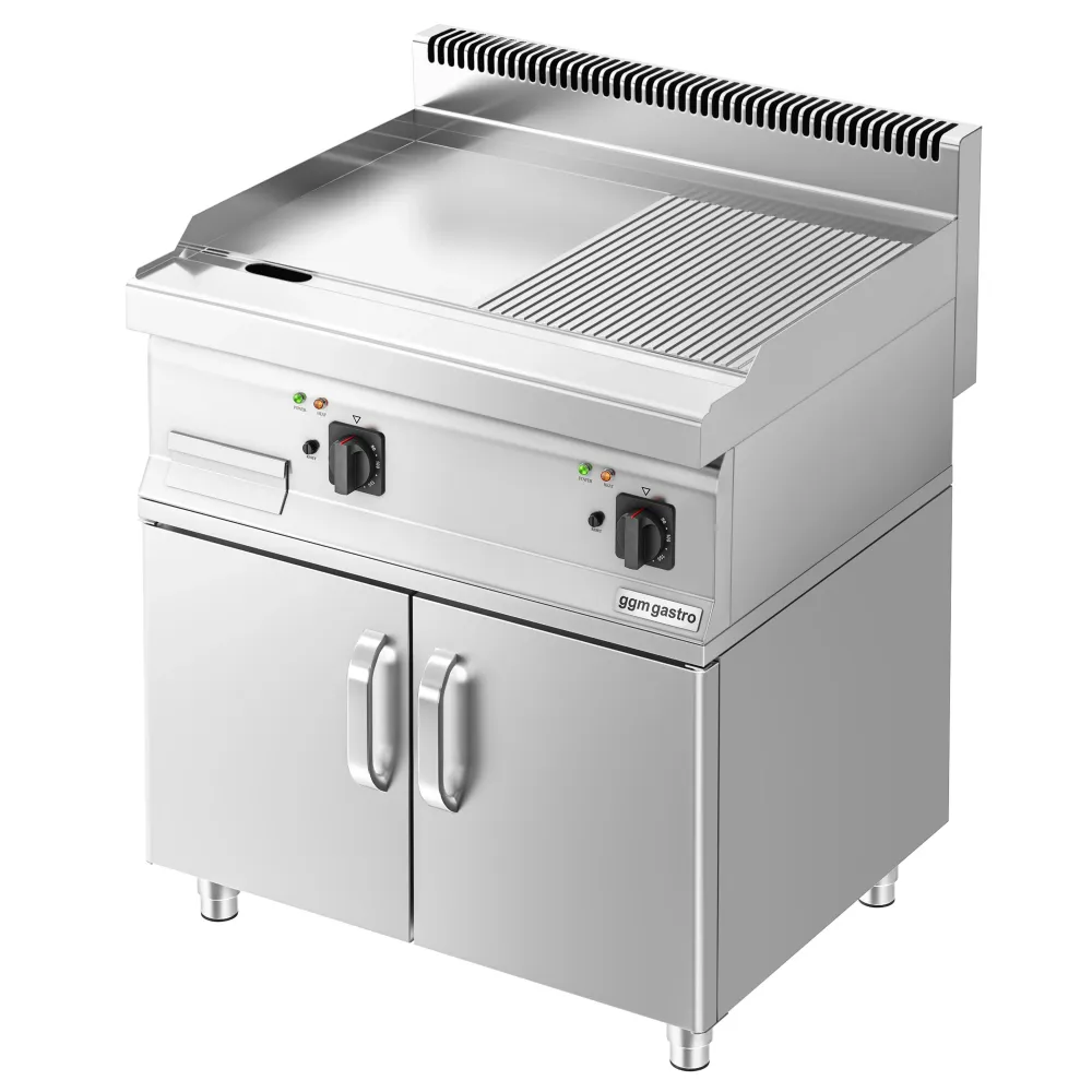 Професионална Електрическа плоча за печене (fry-top) - 7.1kW - Комбинирана (гладка/оребрена) - Площ за готвене: 795x535mm...