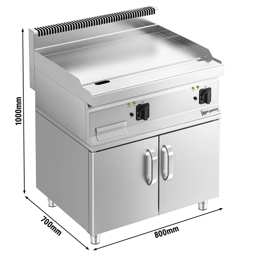Професионална Електрическа плоча за печене (fry-top) - 7.1kW - Гладка - Площ за готвене: 795x535mm - основа‑шкаф с 2 врати