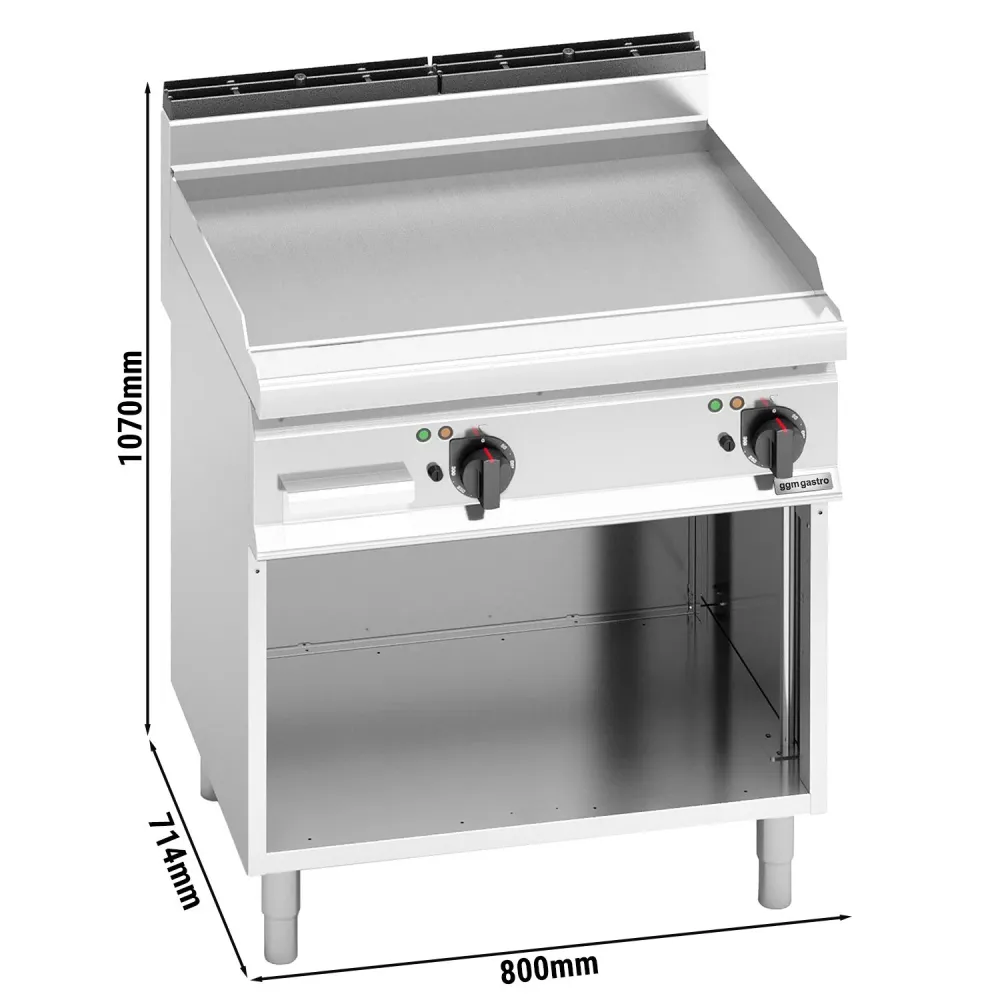 Професионална Електрическа плоча за печене (fry-top) - 9.6kW - Гладка - Площ за готвене: 795x500mm - със стойка