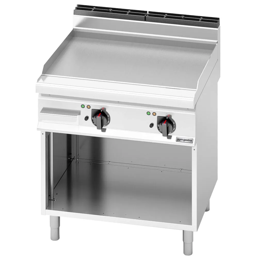 Професионална Електрическа плоча за печене (fry-top) - 9.6kW - Гладка - Площ за готвене: 795x500mm - със стойка