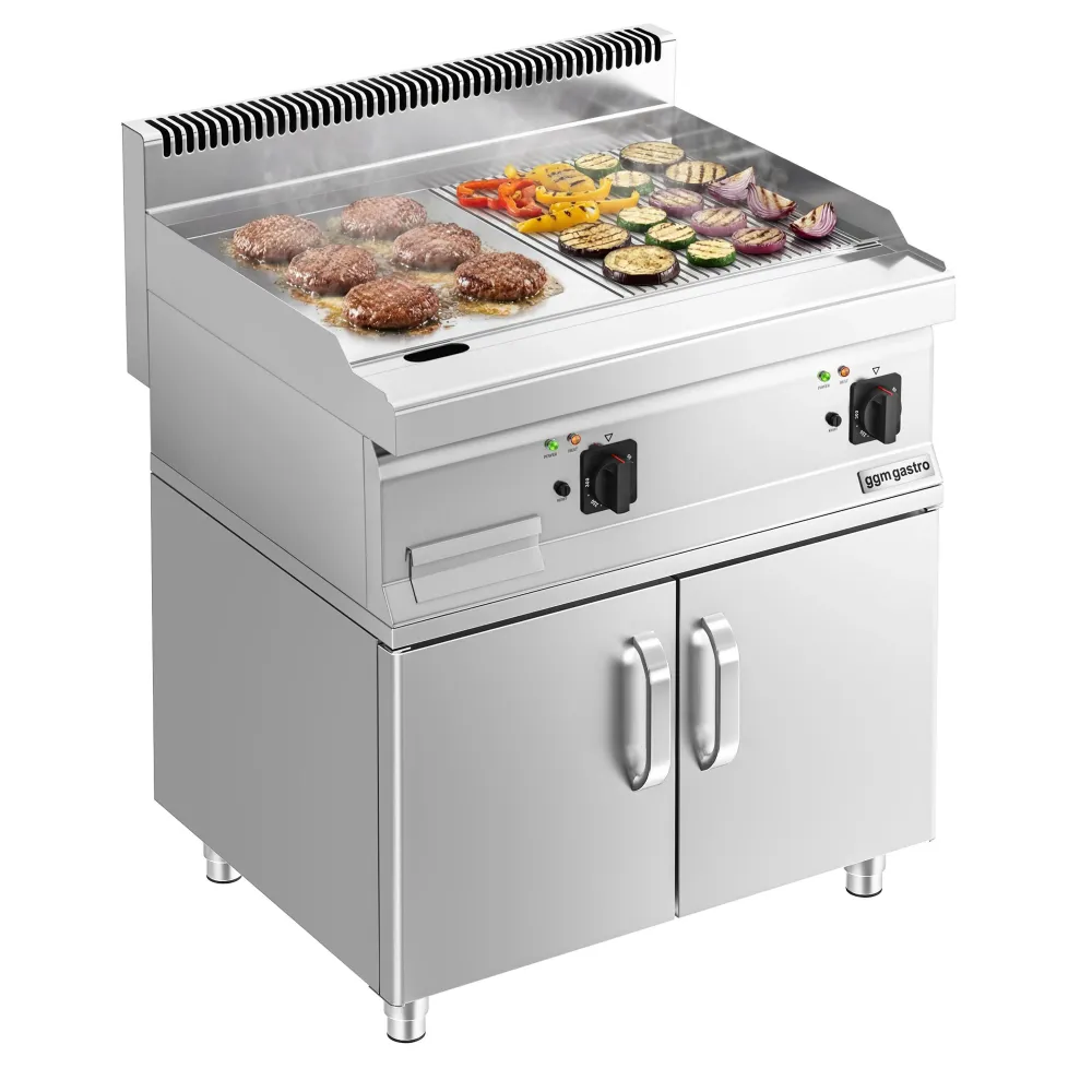 Професионална Електрическа плоча за печене (fry-top) - 9kW - Комбинирана (гладка/оребрена) - Площ за готвене: 595x500mm -...