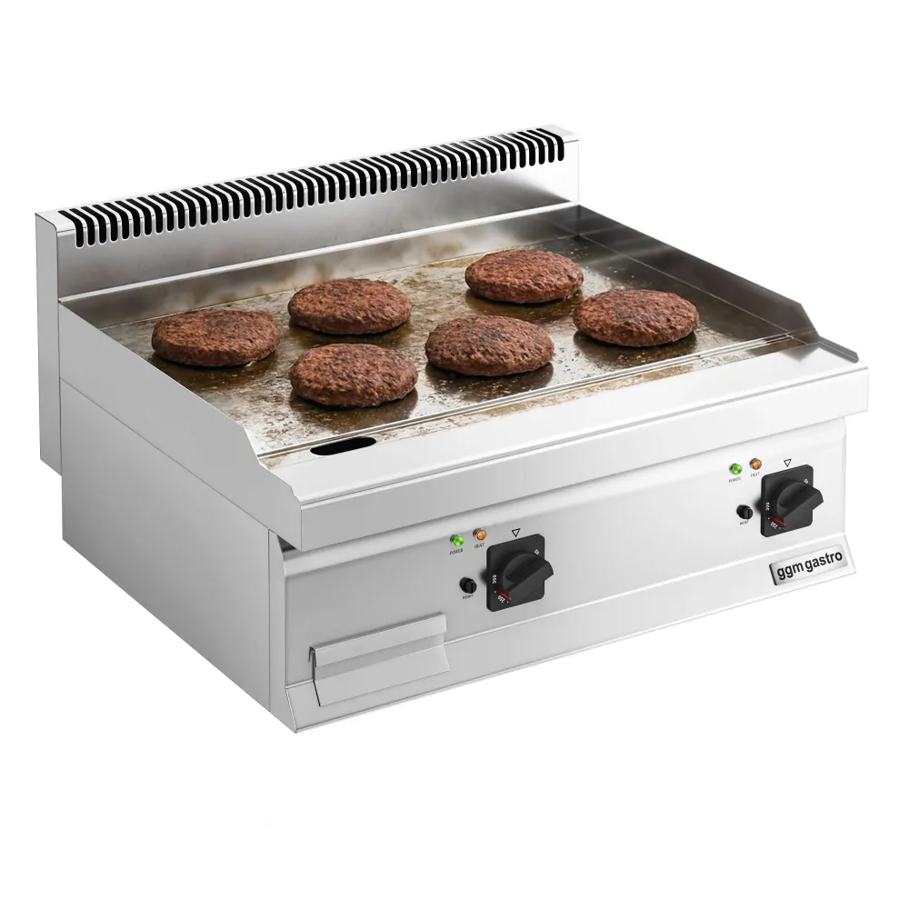 Професионална Електрическа плоча за печене (fry-top) - 9kW - Гладка - Площ за готвене: 595x500mm