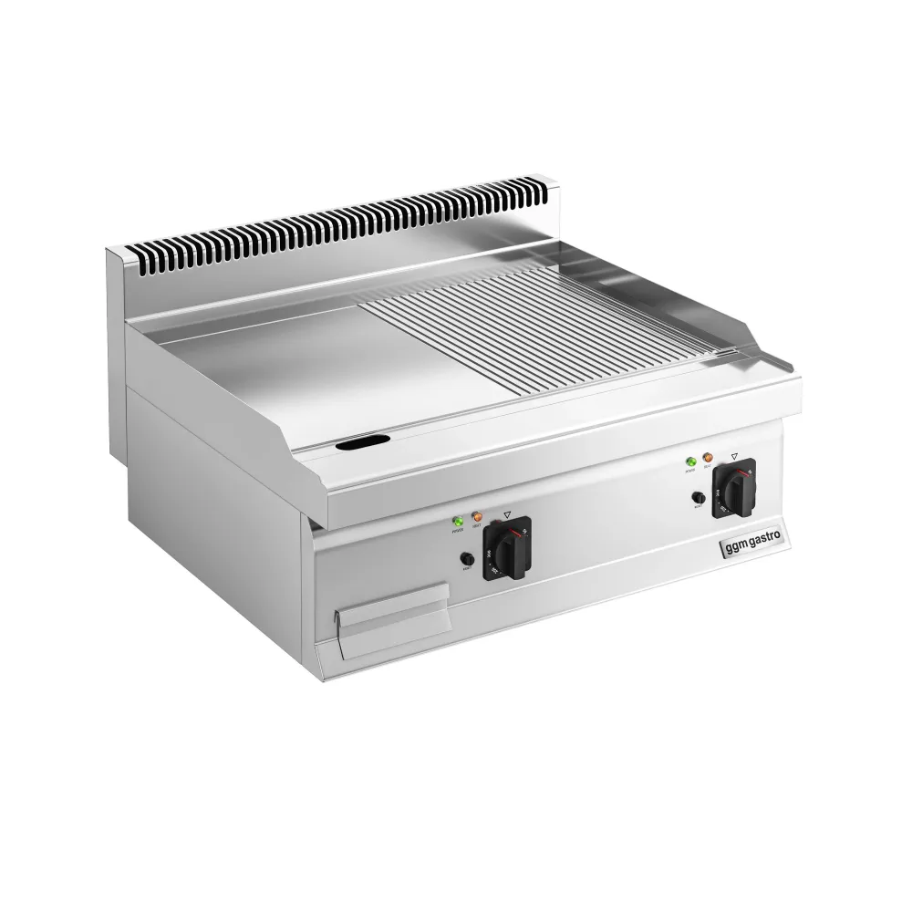 Професионална Електрическа плоча за печене (fry-top) - 9kW - Комбинирана (гладка/оребрена) - Площ за готвене: 595x500mm