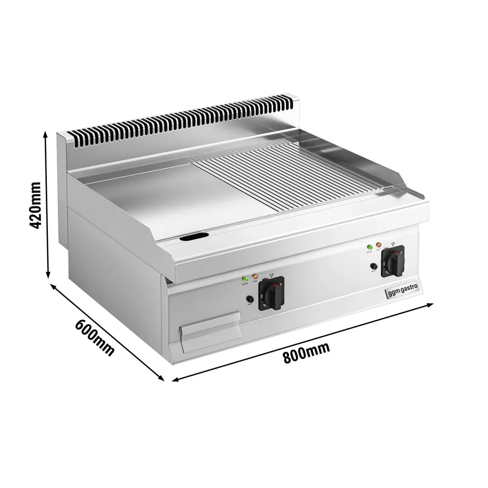 Професионална Електрическа плоча за печене (fry-top) - 9kW - Комбинирана (гладка/оребрена) - Площ за готвене: 595x500mm
