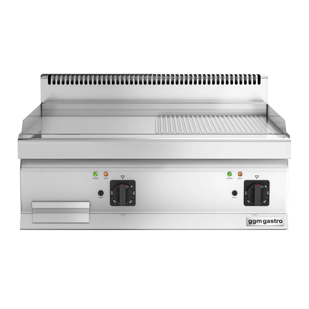 Професионална Електрическа плоча за печене (fry-top) - 9kW - Комбинирана (гладка/оребрена) - Площ за готвене: 595x500mm