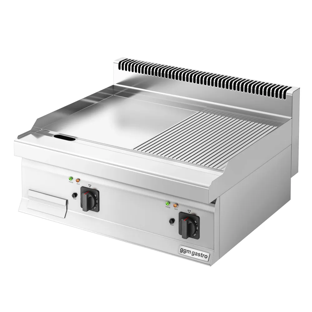 Професионална Електрическа плоча за печене (fry-top) - 9kW - Комбинирана (гладка/оребрена) - Площ за готвене: 595x500mm