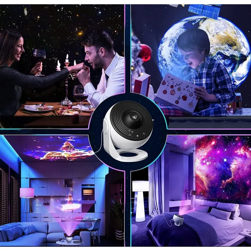 Лампа за проектор Galaxy, за спалня, тема „Звездно небе“, HD, 360-градусово въртене, 13 изображения, USB зареждане, 5 W, бяла