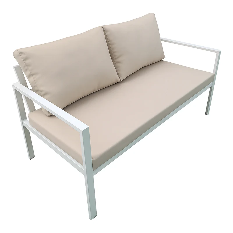 Комплект за отдих Gardenly 4 части, алуминий, бяло с бежови възглавници