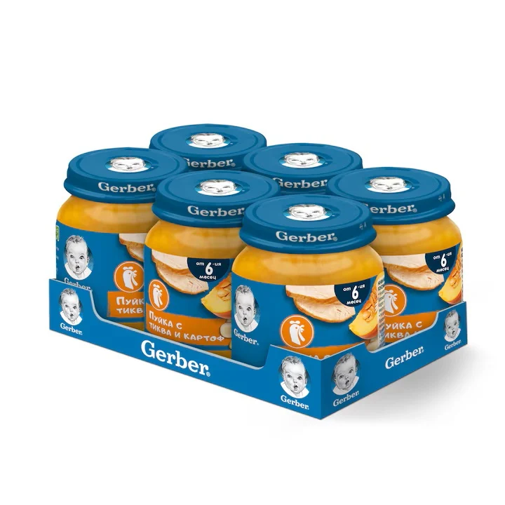 Gerber пуйка с тиква и картоф, от 6-ия месец, 6 х 125 гр