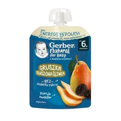 Gerber Natural baby Пюре от круша и сушени сливи, от 6-ия месец, 80g, пауч