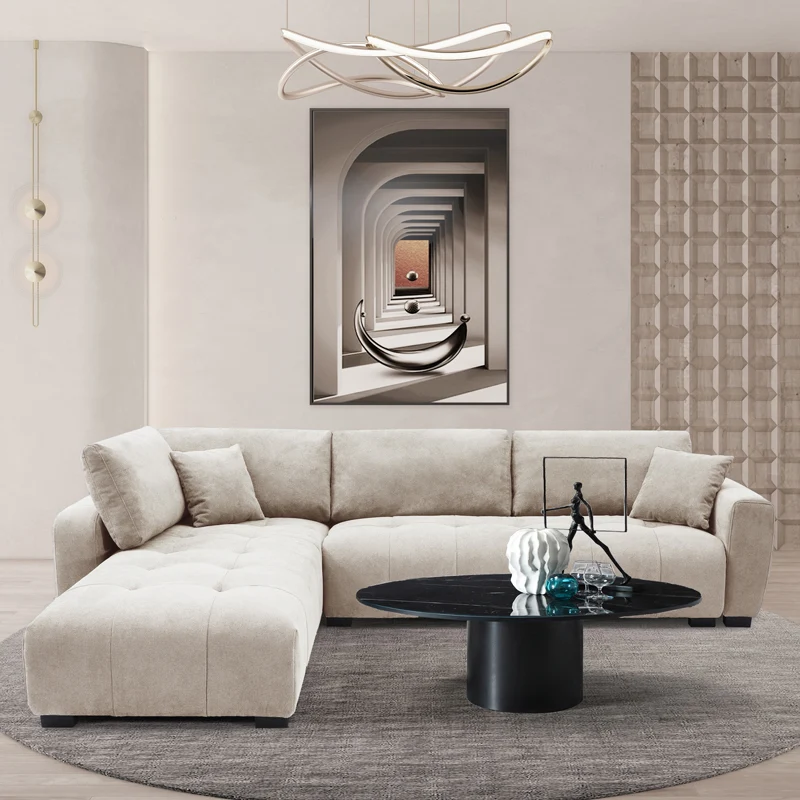 Обръщащ се ъглов диван Gianco с плат в бежов цвят 298x208x85см