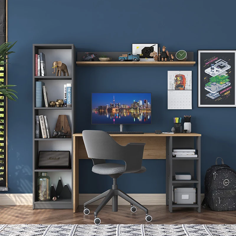 Работно бюро Goldie антрацит-естествен цвят 160x45x161.8cм
