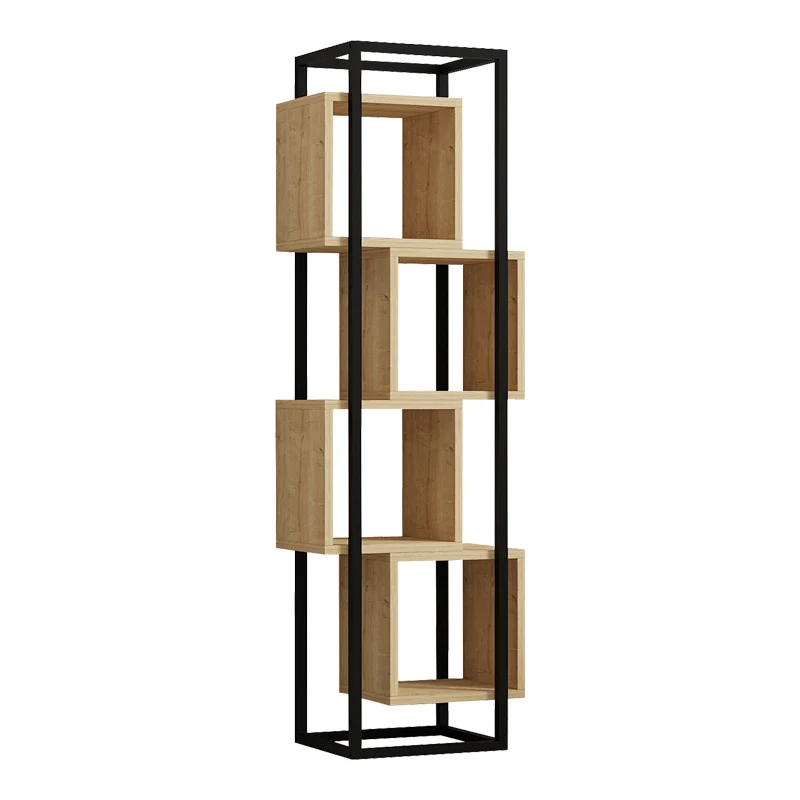 Библиотека Gridur цвят дъб с черна метална рамка 44x29x140см