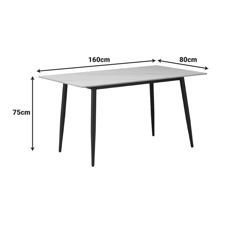 Трапезна маса GUSTAS бял мрамор синтерован камък-черен метал 160x80x75см