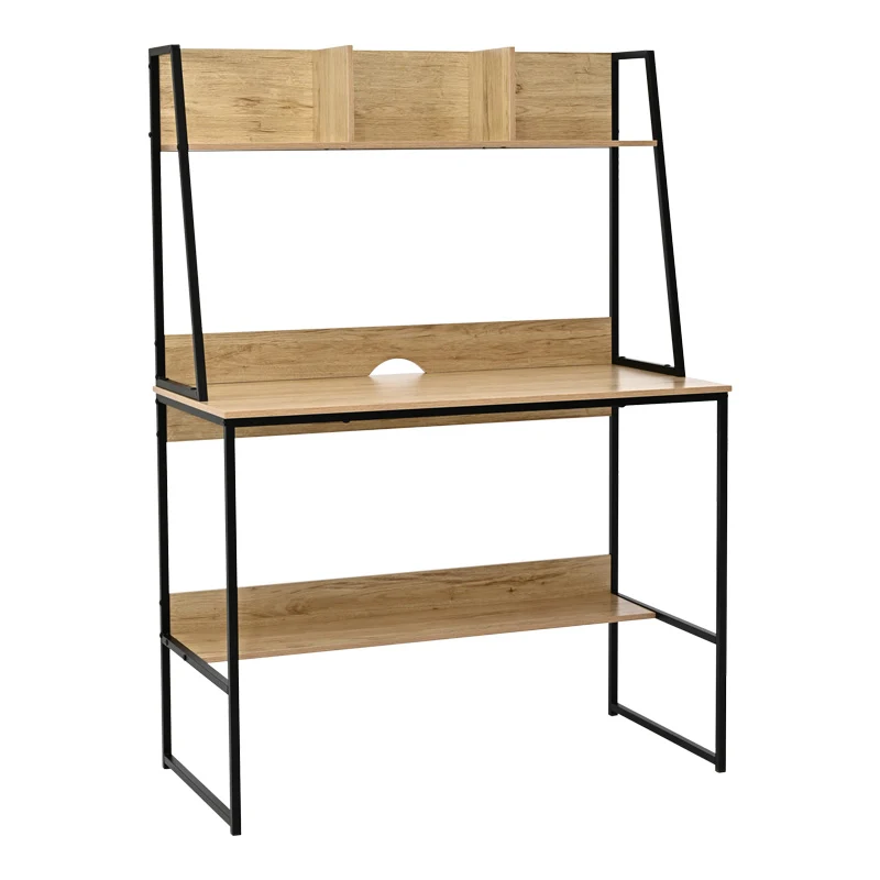 Офис бюро с рафт Herbey в цвят дъб с черен метален крак 100x48x139см