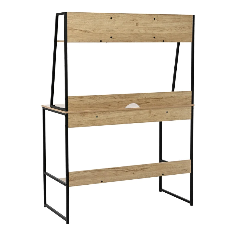Офис бюро с рафт Herbey в цвят дъб с черен метален крак 100x48x139см